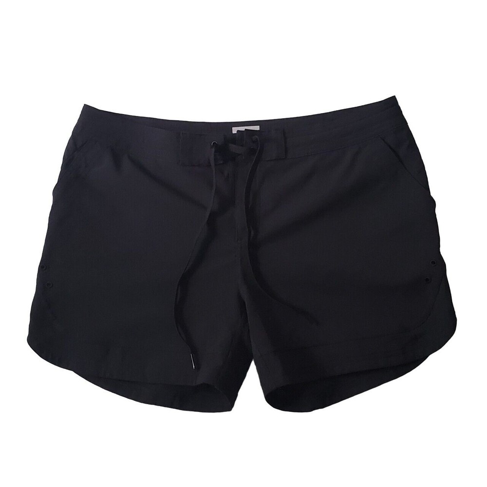 Prana Ebelie Black Recycled Polyester Spandex Mid Rise Board Shorts